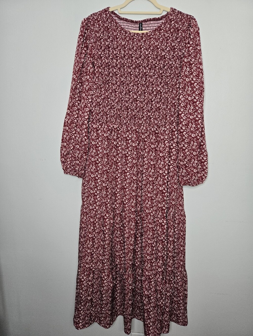 PrettyGarden Red Floral Long Sleeve Tiered Maxi Dress XL NWT
